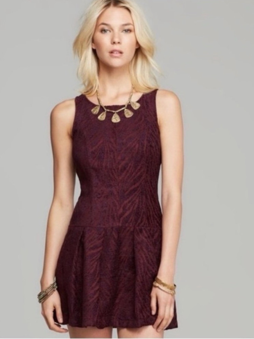 Free People Chenille Zebra Print Dress Plum and Black Textured Size 6